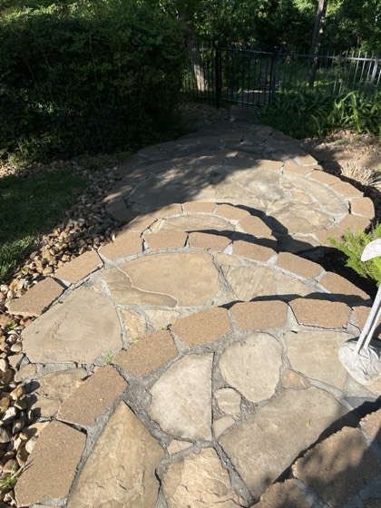 Finished natural flagstone garden walkway — AttarCo Homes roofing & remodeling project, Houston TX