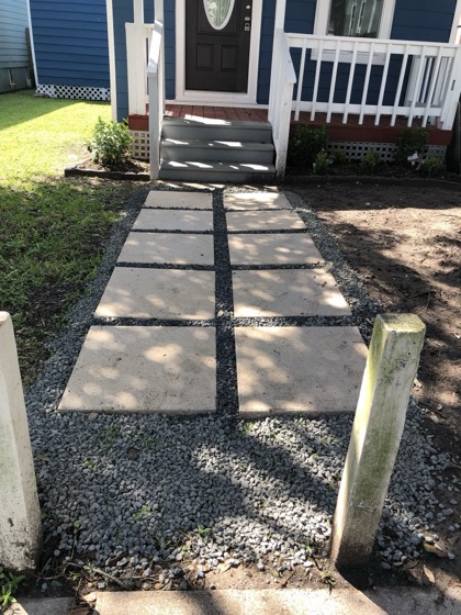 Paver stepping-stone walkway to front entry — AttarCo Homes roofing & remodeling project, Houston TX