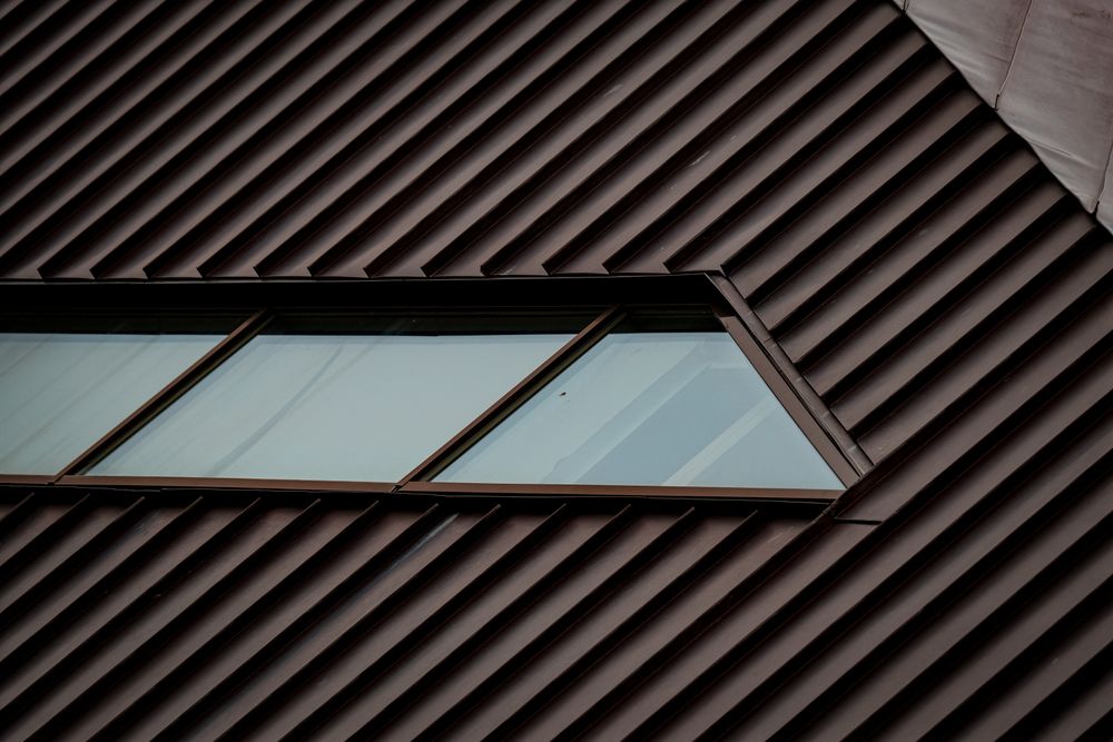 Modern standing seam metal roof with skylights